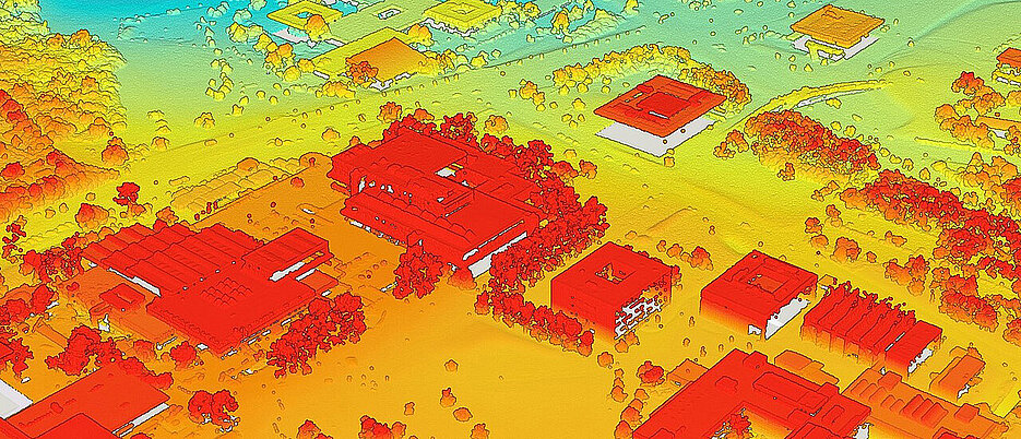 Die Masterstudierenden werden unter anderem mit Geodaten arbeiten. So lassen sich beispielsweise die verschiedenen Höhenstufen am Campus Hubland Süd (Bild) darstellen. (Bild: Landesamt für Digitalisierung, Breitband und Vermessung / erstellt mit Geodaten der Bayerischen Vermessungsverwaltung / Lizenz CC BY 4.0)