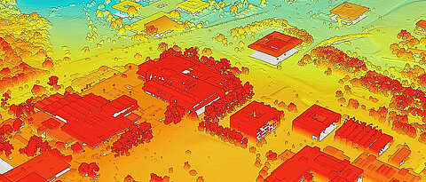 Die Masterstudierenden werden unter anderem mit Geodaten arbeiten. So lassen sich beispielsweise die verschiedenen Höhenstufen am Campus Hubland Süd (Bild) darstellen. (Bild: Landesamt für Digitalisierung, Breitband und Vermessung / erstellt mit Geodaten der Bayerischen Vermessungsverwaltung / Lizenz CC BY 4.0)